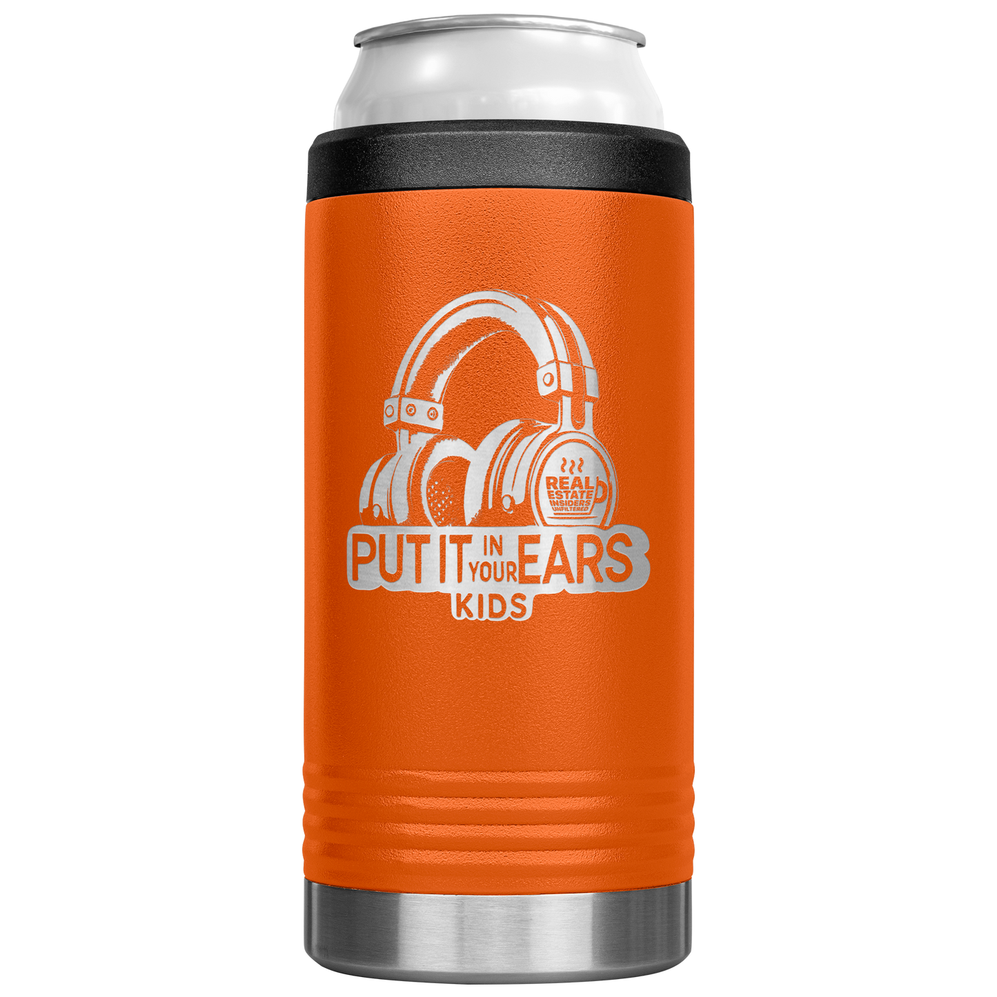 Put_It_In_Your_Ears_Kids_Insiders_Slim_C_12oz_Koozie_Main_Orange_Mockup.png