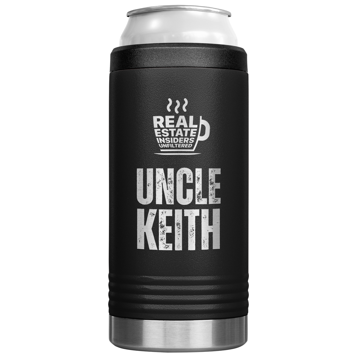 Uncle_Keith_Slim_Can_Cooler_12oz_Koozie_Main_Black_Mockup.png