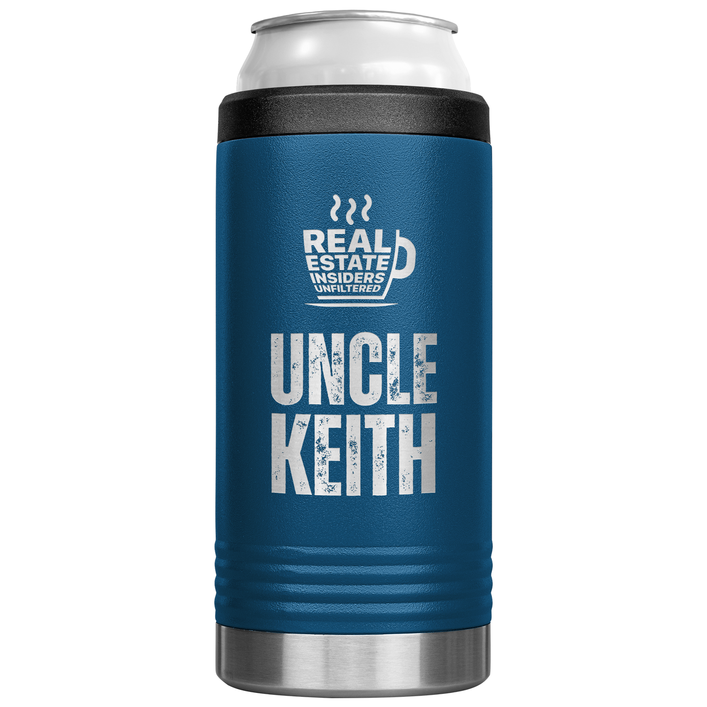 Uncle_Keith_Slim_Can_Cooler_12oz_Koozie_Main_Blue_Mockup.png