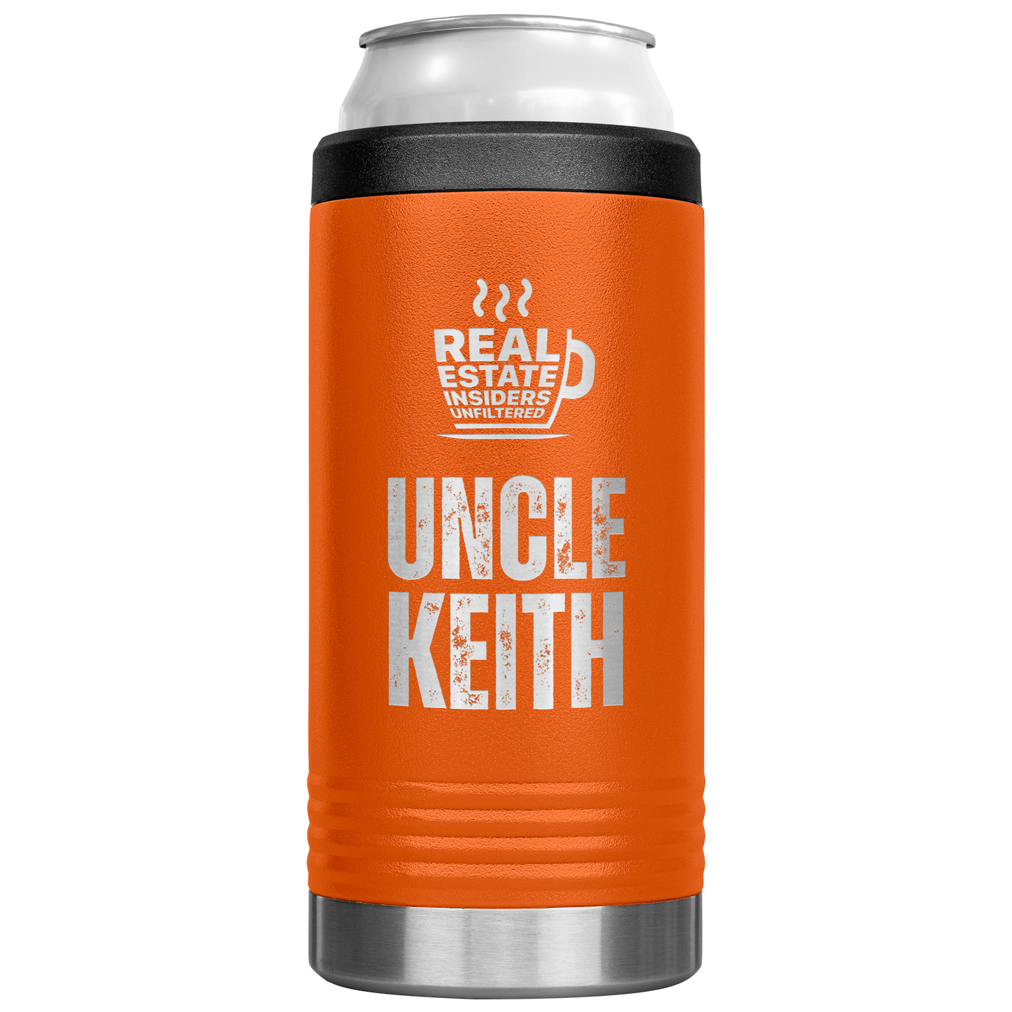 Uncle_Keith_Slim_Can_Cooler_12oz_Koozie_Main_Orange_Mockup.png